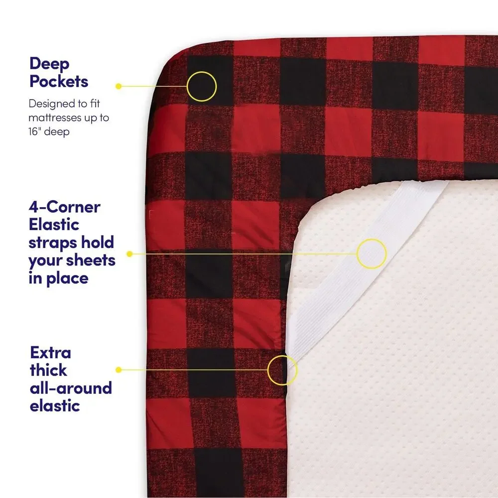 NEW! Sweet Home Collection Classic Buffalo Plaid 4PC Printed Bed Sheet Set Queen